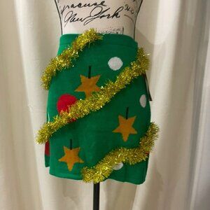 CHRISTMAS TREE TINSEL FETCHING KNIT MINI SKIRT GIGGLE BELL HOLIDAYS SIZE SMALL